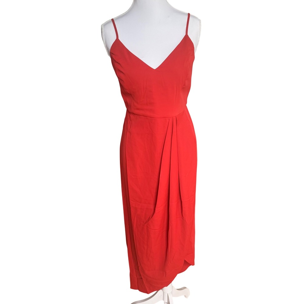Lulus Red‎ V-Neck Tulip Hem Midi Dress Adjustable Straps Size M NWT